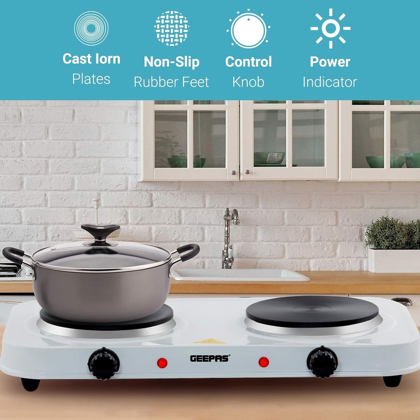 2000W Double Hotplate Portable Food Warmer Outdoor Tabletop Cooker Low Wattage