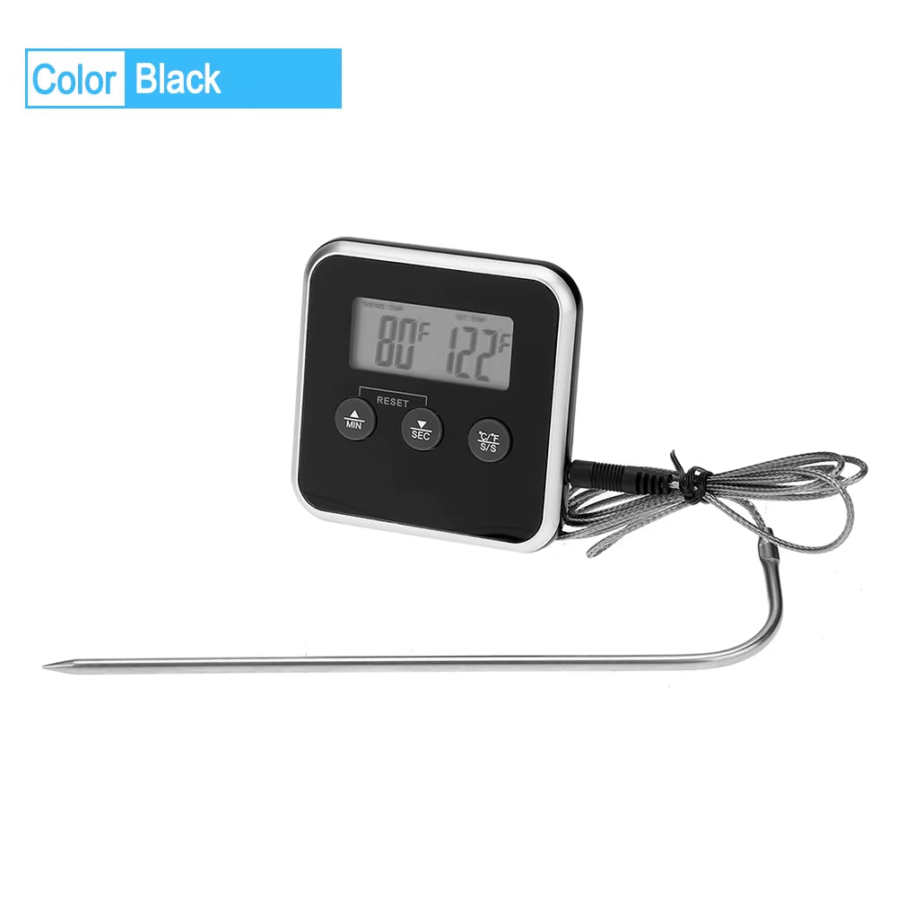 Electronic Digital LCD Food Thermometer Probe BBQ Meat Water Oil Cooking Temperature for Kitchen Cooking Alarm Cooking Timer