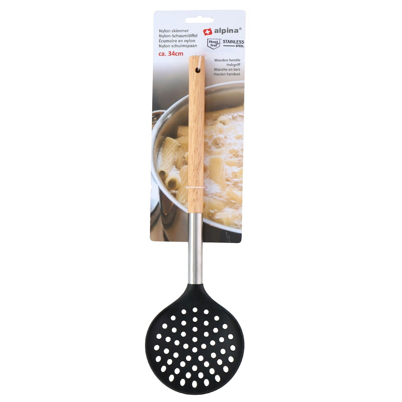 Cooking Utensil Nylon Kitchen Spatula Turner Skimmer Gadget Tool Wooden Handle