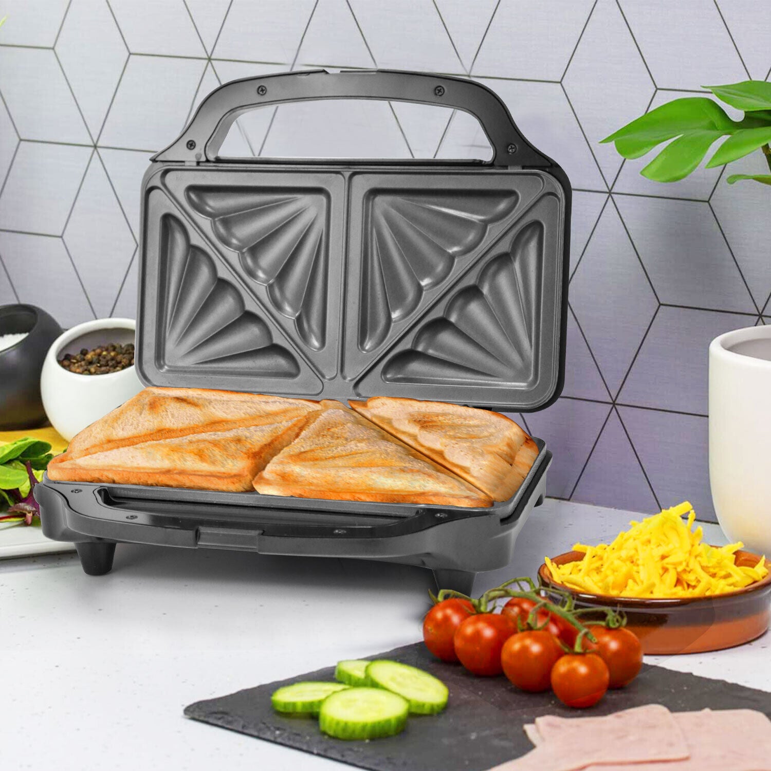 XL Deep Fill Toastie Maker Sandwich Toaster Machine 2 Slice Non-Stick Plate 900W