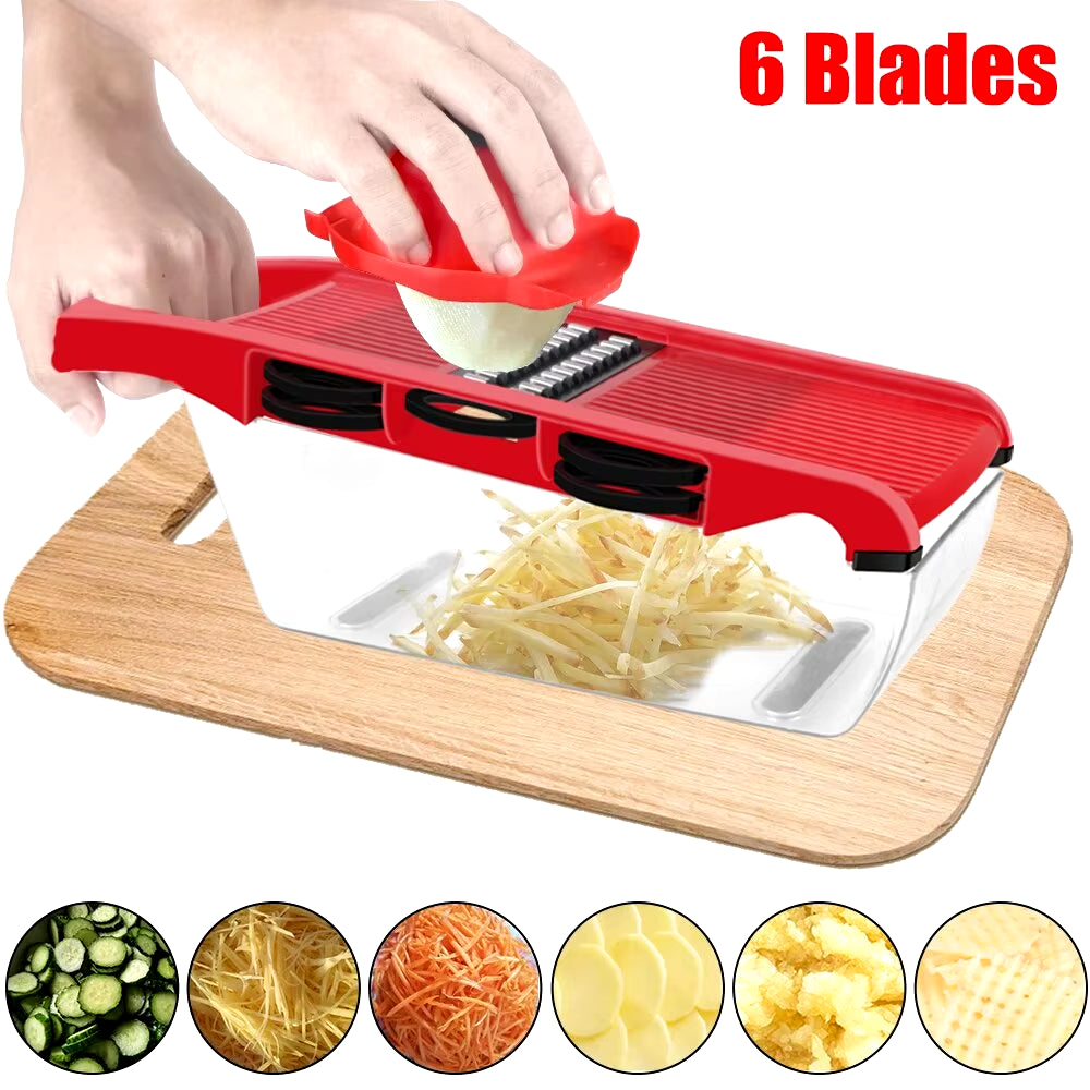 Multi-Function Vegetable Cutter Mandoline Slicer 6 Blades Grater Potato Peeler Kitchen Gadget