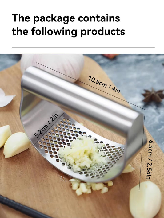 Manual Stainless Steel Garlic Mincer, Garlic Crusher Press for Fruits & Vegetables, Kitchen Food Processor Tool