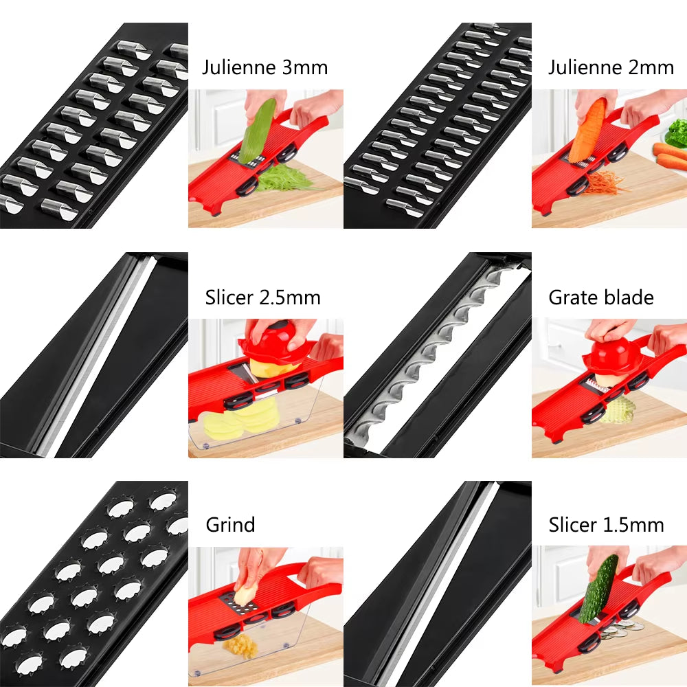 Fruit Cutter Kitchen Tools Kitchen Gadget Vegetable Mandoline Slicer Grater 6 Blades Slicer Cooking Tool Sets