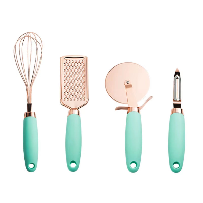 4-7PCS Rose Gold Garlic Press Pizza Cutter Kitchen Gadget Set Can Opener Potato Cooking High-End Kitchenware Kitchen Accessories