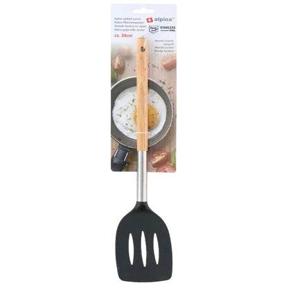 Cooking Utensil Nylon Kitchen Spatula Turner Skimmer Gadget Tool Wooden Handle