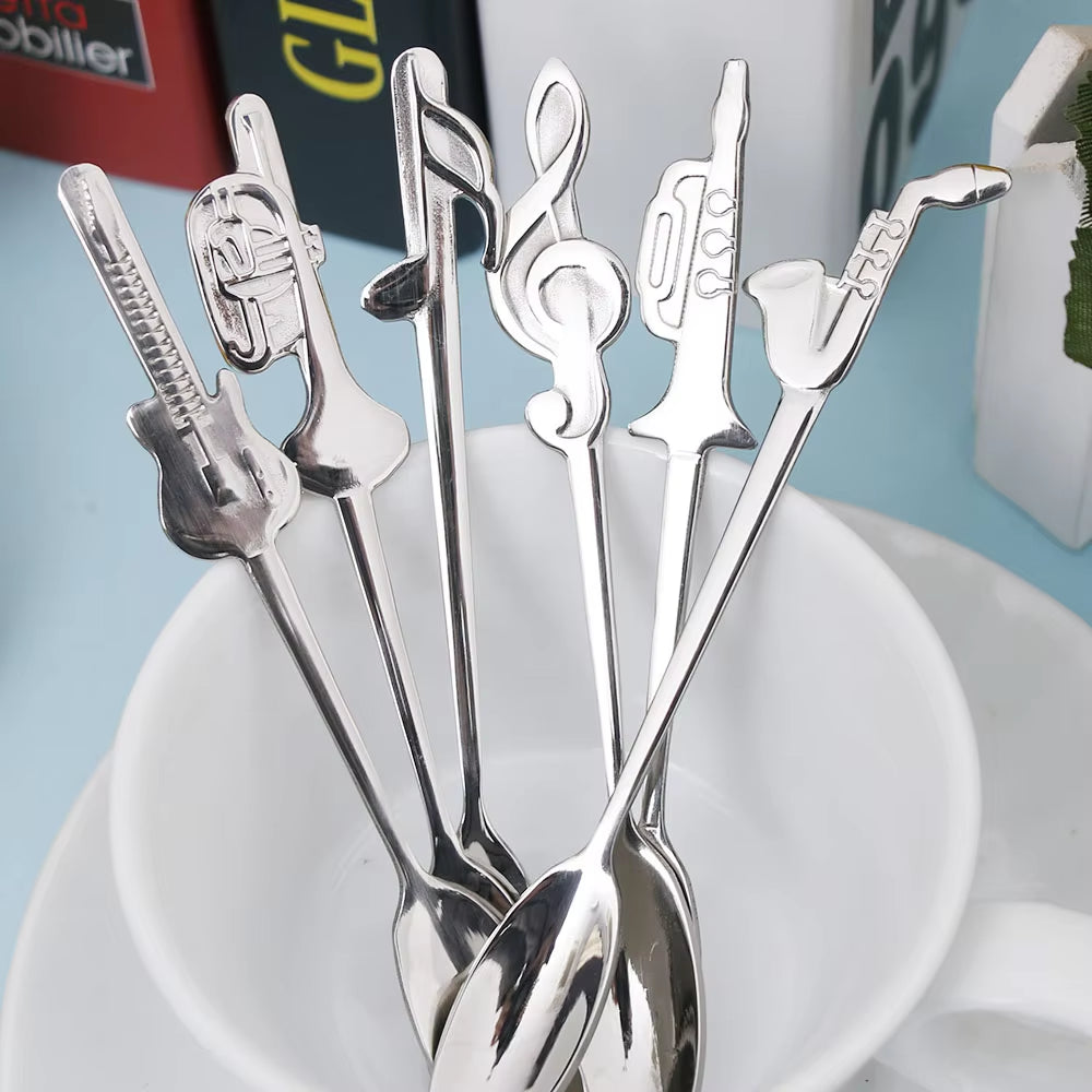 1Pcs Stainless Steel Coffee & Tea Spoon Music Symbol Long Handle Creative Spoon Drinking Tools Kitchen Gadget Flatware Tableware