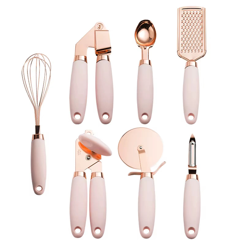 4-7PCS Rose Gold Garlic Press Pizza Cutter Kitchen Gadget Set Can Opener Potato Cooking High-End Kitchenware Kitchen Accessories