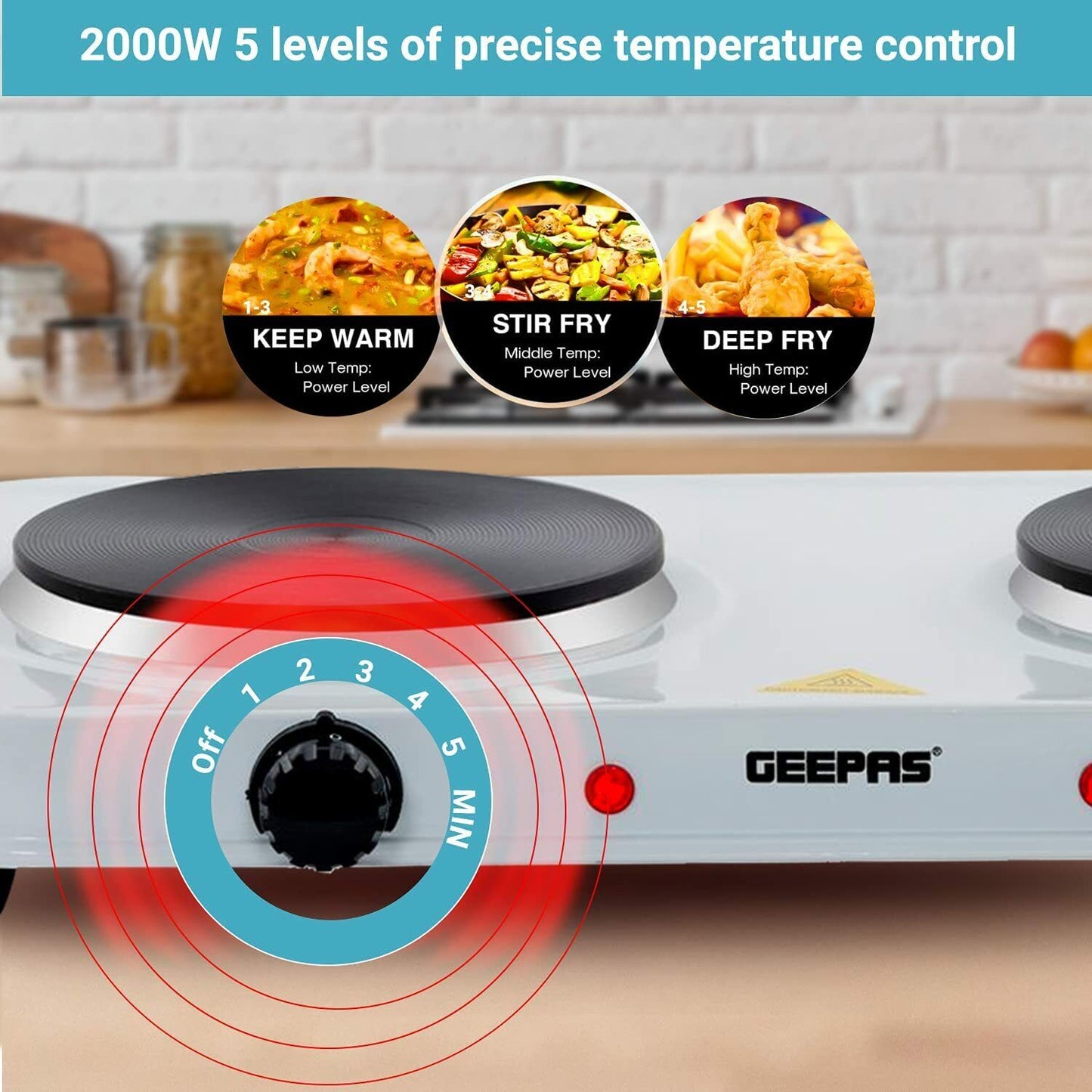 2000W Double Hotplate Portable Food Warmer Outdoor Tabletop Cooker Low Wattage