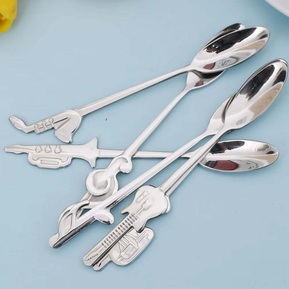 1Pcs Stainless Steel Coffee & Tea Spoon Music Symbol Long Handle Creative Spoon Drinking Tools Kitchen Gadget Flatware Tableware