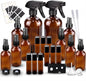 Glass Spray Bottles Kits, Bonytek Empty 12 10 Ml Roller Bottles, 12 Amber Essential Oil Bottle(216Oz,24Oz,82Oz) with Labels for Aromatherapy Cleaning Products