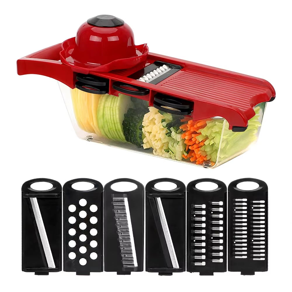 Multi-Function Vegetable Cutter Mandoline Slicer 6 Blades Grater Potato Peeler Kitchen Gadget