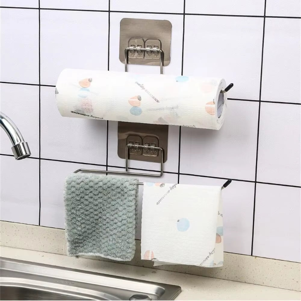 2PCS Kitchen Paper Towel Holder Adhesive Toilet Paper Rack Towel Hanger Tissue Dispenser Roll Napkin Cabinet Storage Accessories