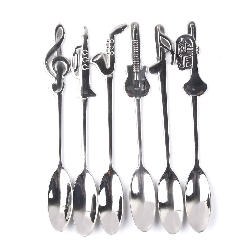 1Pcs Stainless Steel Coffee & Tea Spoon Music Symbol Long Handle Creative Spoon Drinking Tools Kitchen Gadget Flatware Tableware