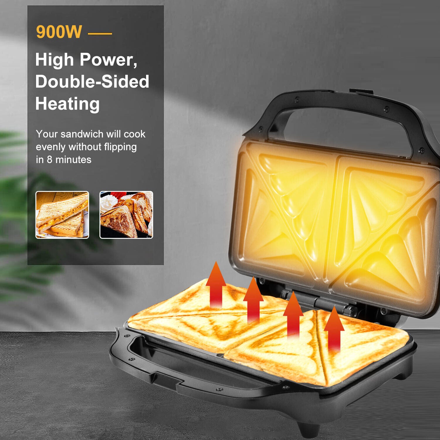 XL Deep Fill Toastie Maker Sandwich Toaster Machine 2 Slice Non-Stick Plate 900W