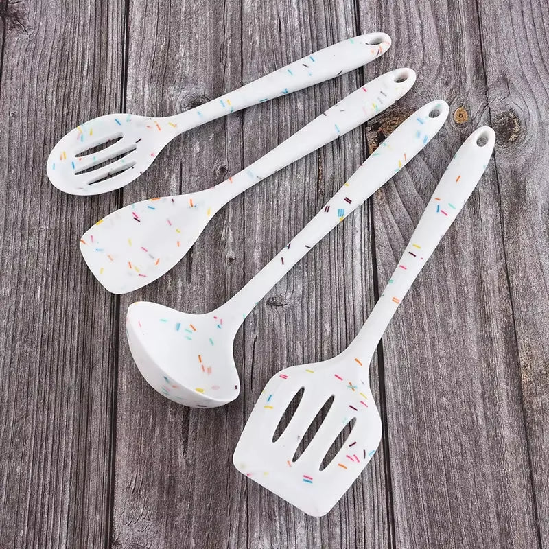 White Cooking Tool Kitchenware Silicone Utensils Multifunction Non-Stick Spatula Ladle Egg Beaters Whisk Kitchen Gadget Sets