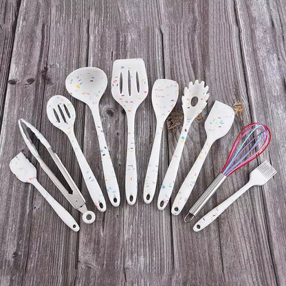 White Cooking Tool Kitchenware Silicone Utensils Multifunction Non-Stick Spatula Ladle Egg Beaters Whisk Kitchen Gadget Sets