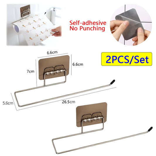 2PCS Kitchen Paper Towel Holder Adhesive Toilet Paper Rack Towel Hanger Tissue Dispenser Roll Napkin Cabinet Storage Accessories