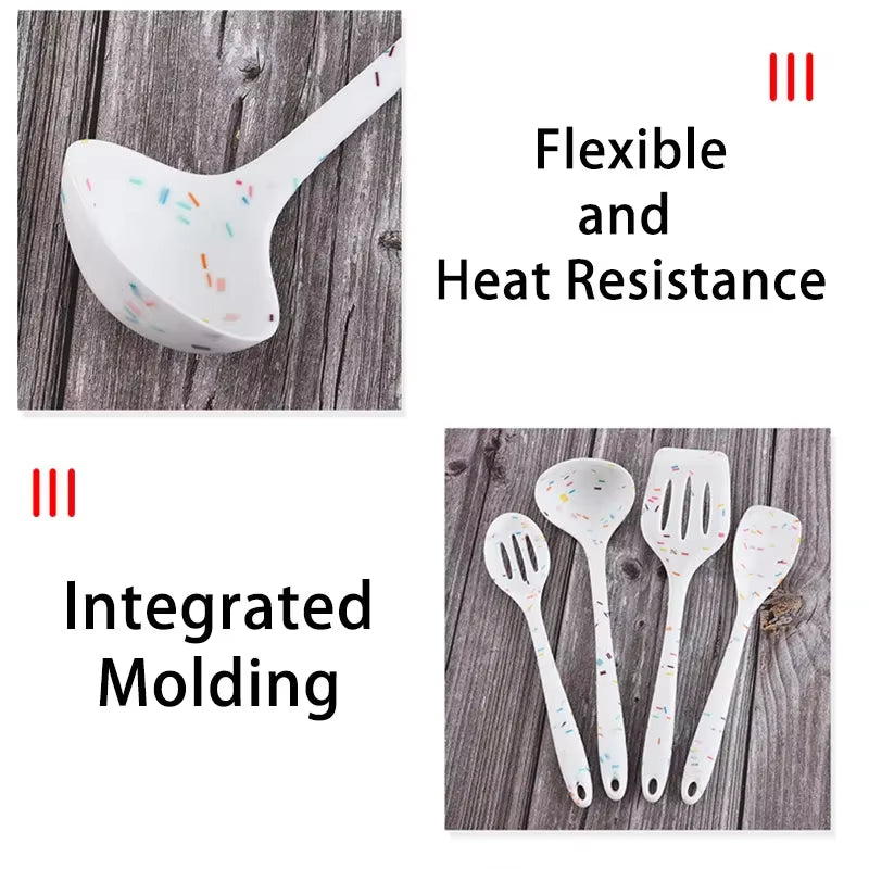 White Cooking Tool Kitchenware Silicone Utensils Multifunction Non-Stick Spatula Ladle Egg Beaters Whisk Kitchen Gadget Sets