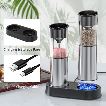 Electric Rechargeable Salt and Pepper Grinder with Adjustable Coarseness Refillable Mill Battery Powered Kitchen Gadget