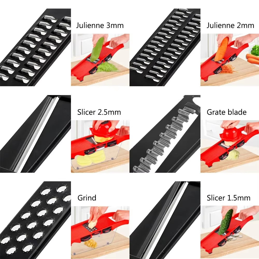 Multi-Function Vegetable Cutter Mandoline Slicer 6 Blades Grater Potato Peeler Kitchen Gadget