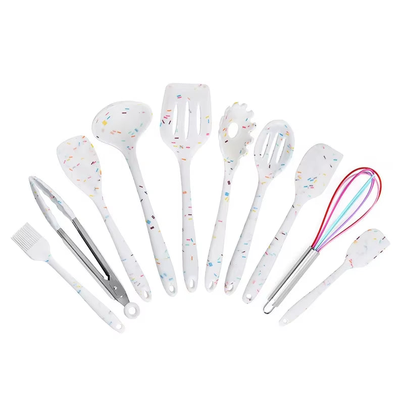 White Cooking Tool Kitchenware Silicone Utensils Multifunction Non-Stick Spatula Ladle Egg Beaters Whisk Kitchen Gadget Sets