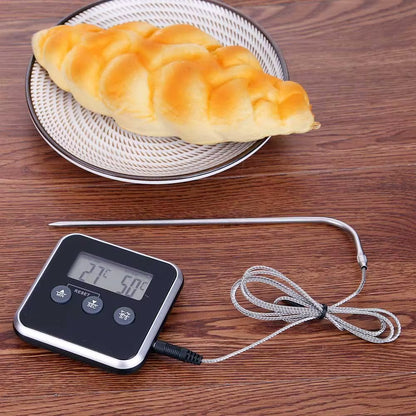 Electronic Digital LCD Food Thermometer Probe BBQ Meat Water Oil Cooking Temperature for Kitchen Cooking Alarm Cooking Timer