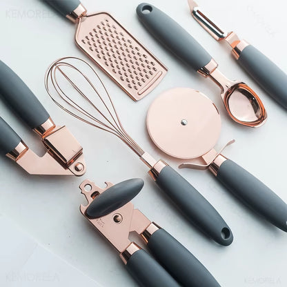 4-7PCS Rose Gold Garlic Press Pizza Cutter Kitchen Gadget Set Can Opener Potato Cooking High-End Kitchenware Kitchen Accessories