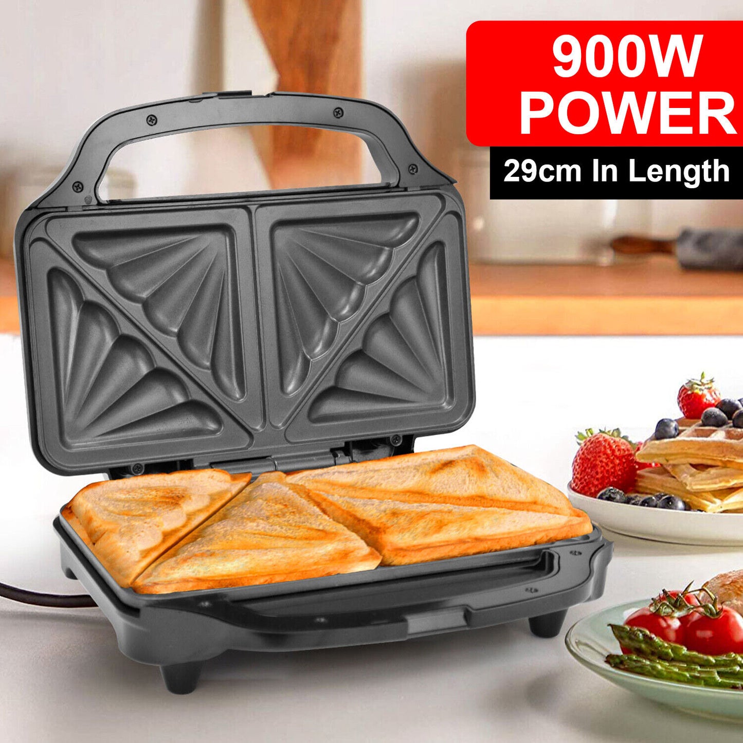 XL Deep Fill Toastie Maker Sandwich Toaster Machine 2 Slice Non-Stick Plate 900W