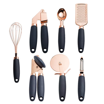 4-7PCS Rose Gold Garlic Press Pizza Cutter Kitchen Gadget Set Can Opener Potato Cooking High-End Kitchenware Kitchen Accessories