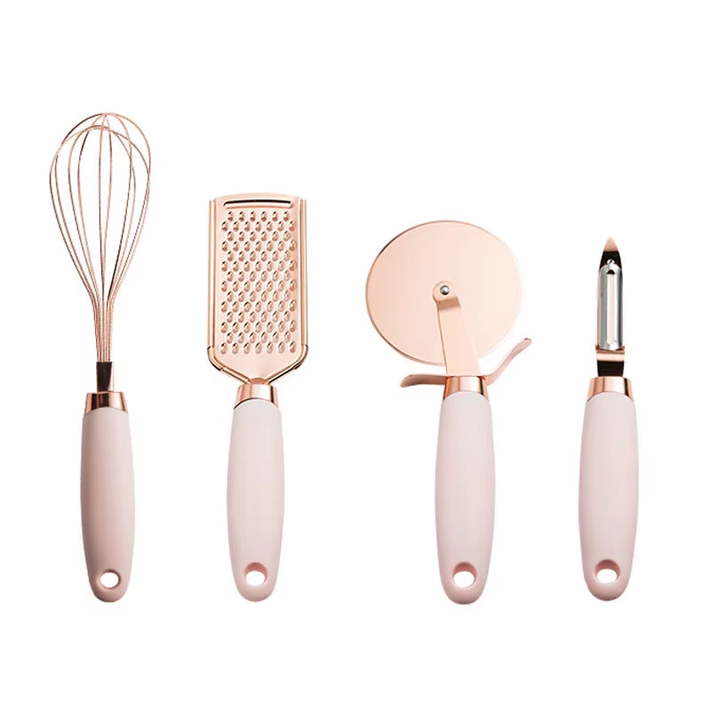 4-7PCS Rose Gold Garlic Press Pizza Cutter Kitchen Gadget Set Can Opener Potato Cooking High-End Kitchenware Kitchen Accessories