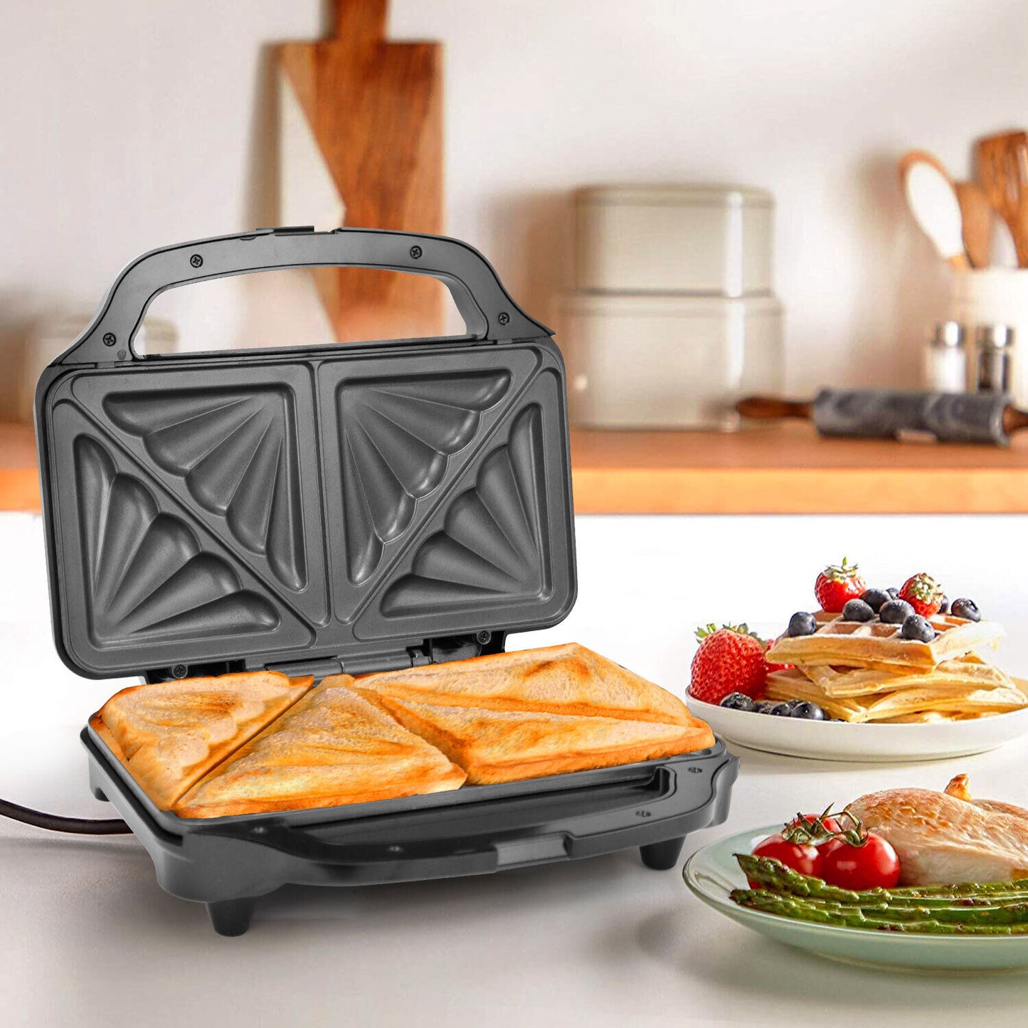 XL Deep Fill Toastie Maker Sandwich Toaster Machine 2 Slice Non-Stick Plate 900W